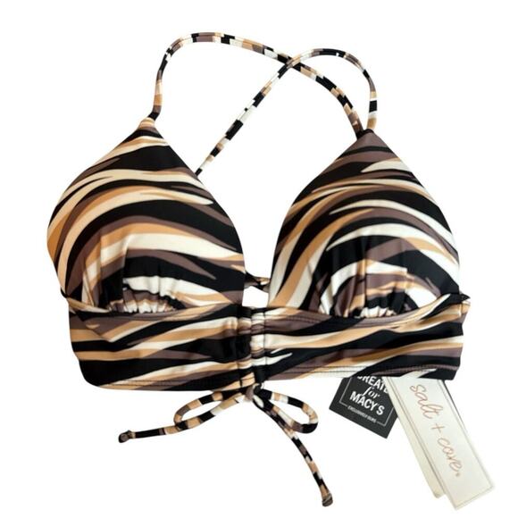 Salt & Cove Women's Juniors' Striped Tie-Front Swim Bikini Top Size XS Multi NWT - Picture 2 of 7